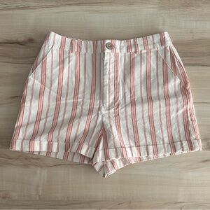 Forever 21 Shorts Striped High Waisted Woven Ivory / Peach Size M